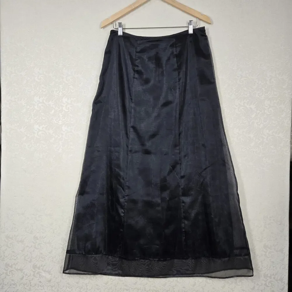 VTG Apostrophe Chiffon Satin Maxi Skirt 12 Black Union Made Label Party Formal
